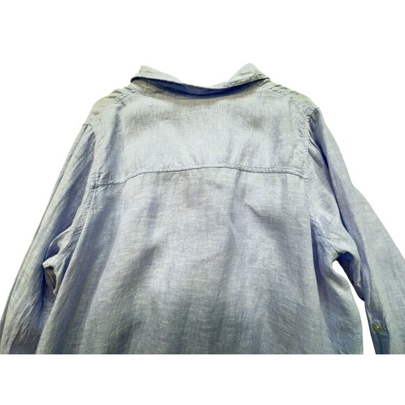 Rachel Zoe Womens 100% Linen Button-Down Shirt Size 1X Light Blue Coastal Beach - Picture 11 of 12